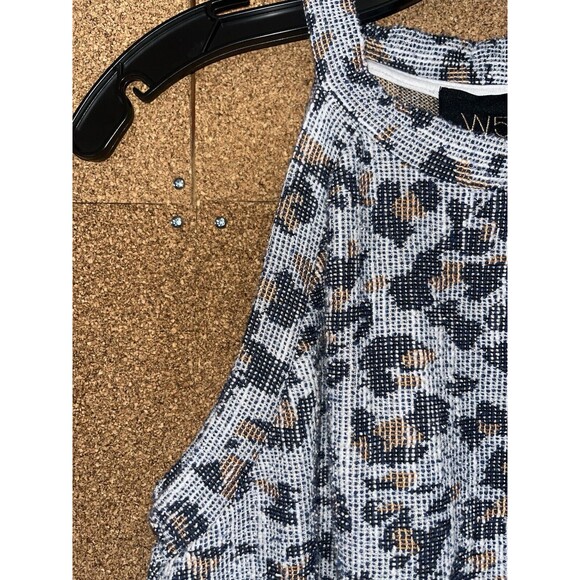 W5 Medium Halter Top Leopard Print Raw Fringe Hem Sleeveless Anthropologie Blue - Picture 6 of 7